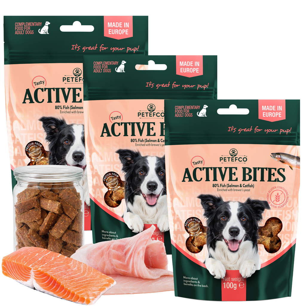 PETEFCO | ACTIVE BITES | 80% Fish | 3x100g | recompensa pentru caini